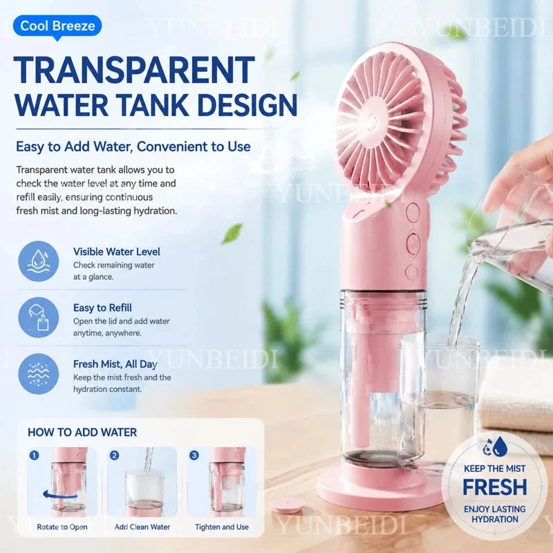 Spray Fan Portable Small Air Conditioning Fan Humidifier 2/4 Speed Settings Powerful Wind Force for Outdoor Travel Spray Fan