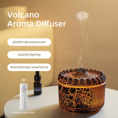 USB Jellyfish Aromatherapy Air Humidifier Electric Table Diffuser with Volcano Crack Light for Home Office Decorative Humidifi