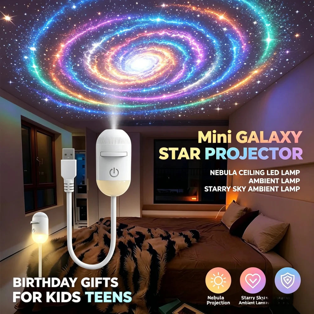 USB Mini Galaxy Star Projector Night Light Films Starry Sky Ambient Light for Bedroom Car Home Decoration for Adults and Kids