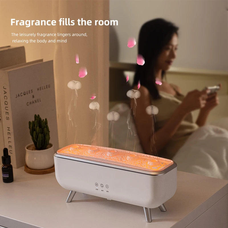 Dual Nozzles Aroma Diffuser Electric Air Humidifier for Home Flame Light Jellyfish Aromatherapy Machine Essential Oil Diffusers