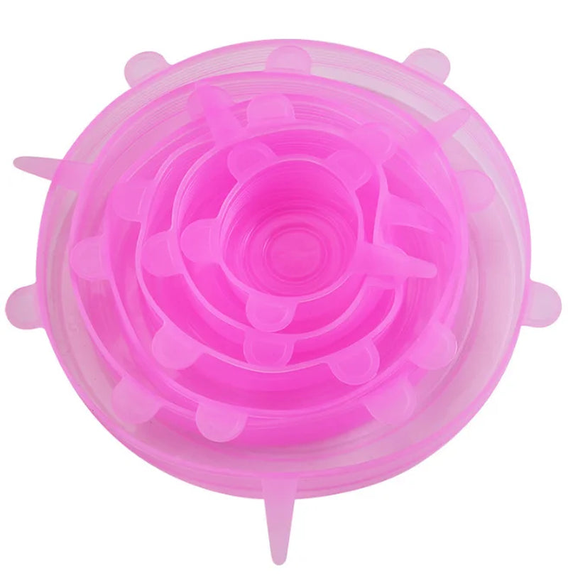 6Pcs Food Grade Silicone Preservation Cover Reusable Airtight Food Universal Dish Stretch round Lids for Kitchen Accessories