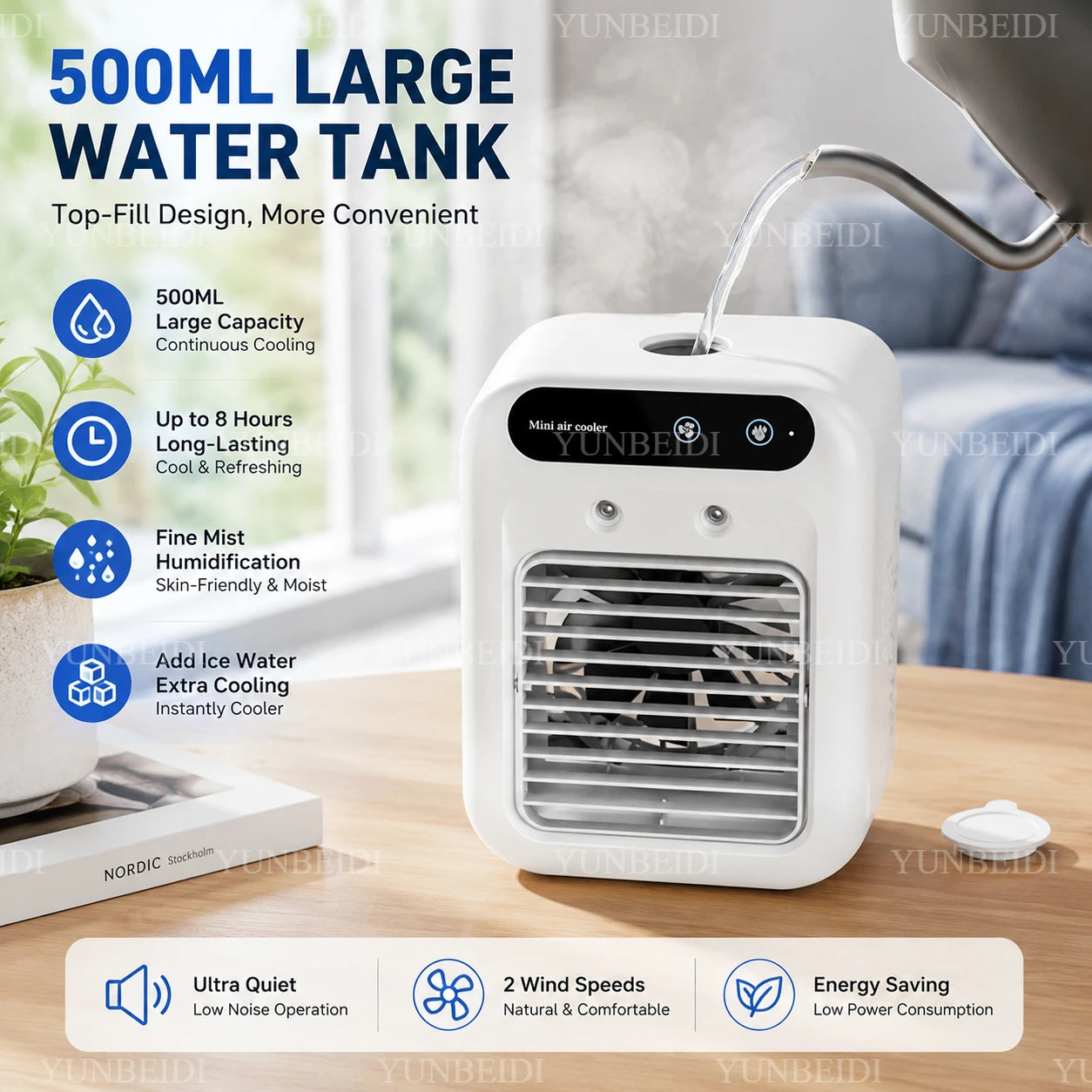Spray Fan Portable Small Air Conditioning Fan Humidifier 2/4 Speed Settings Powerful Wind Force for Outdoor Travel Spray Fan