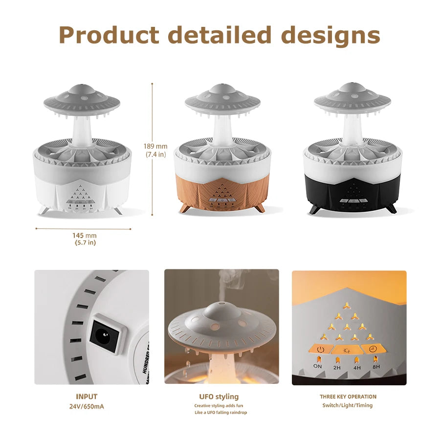 UFO Raindrop Aroma Diffuser Essential Oil Diffuser with Remote Control 7 Colorful Lights Aroma Diffuser Humidifier for Home