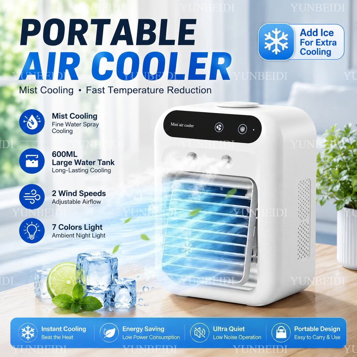 Spray Fan Portable Small Air Conditioning Fan Humidifier 2/4 Speed Settings Powerful Wind Force for Outdoor Travel Spray Fan