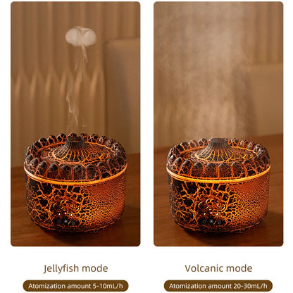 USB Jellyfish Aromatherapy Air Humidifier Electric Table Diffuser with Volcano Crack Light for Home Office Decorative Humidifi