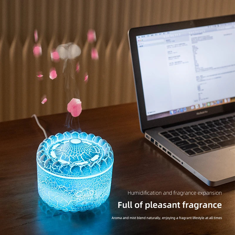 USB Jellyfish Aromatherapy Air Humidifier Electric Table Diffuser with Volcano Crack Light for Home Office Decorative Humidifi