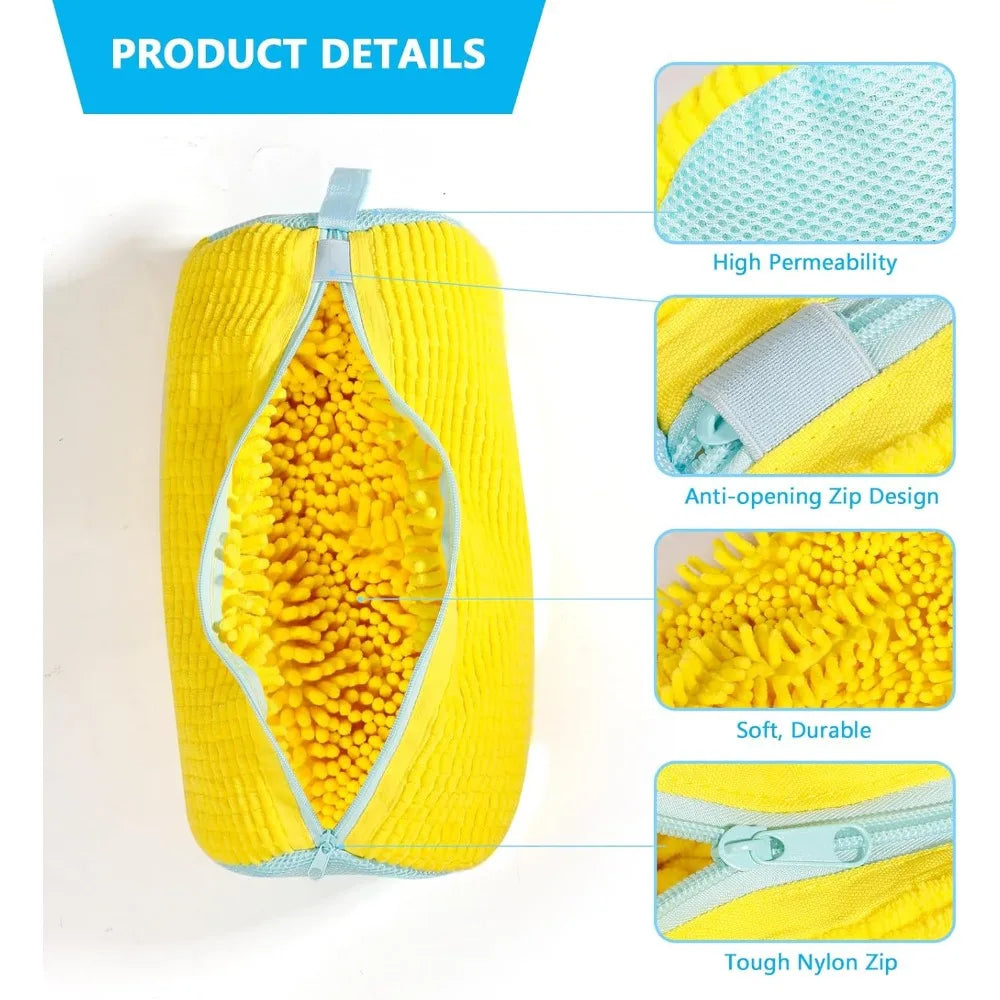 1PC Durable Shoe Washing Machine Bag for All Shoe Types-Yellow/Grey with Zipper for Sneakers and Casual Shoes Laundry Wash Bag