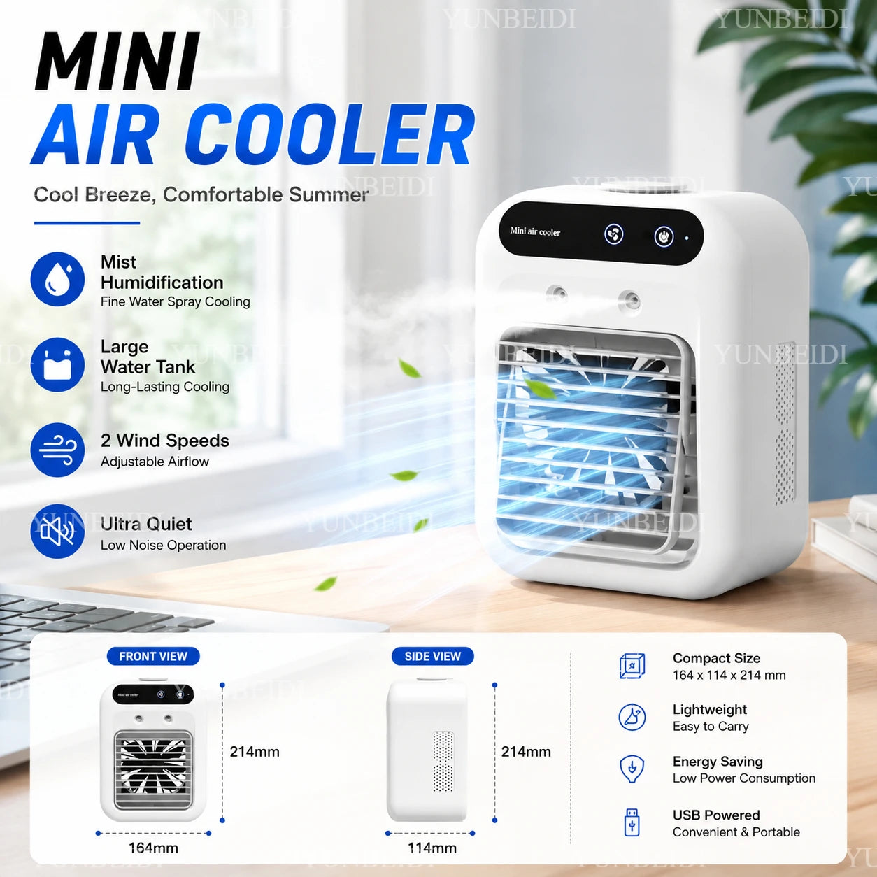 Spray Fan Portable Small Air Conditioning Fan Humidifier 2/4 Speed Settings Powerful Wind Force for Outdoor Travel Spray Fan
