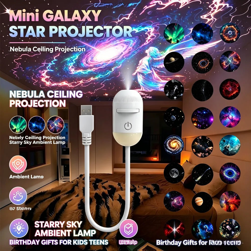 USB Mini Galaxy Star Projector Night Light Films Starry Sky Ambient Light for Bedroom Car Home Decoration for Adults and Kids